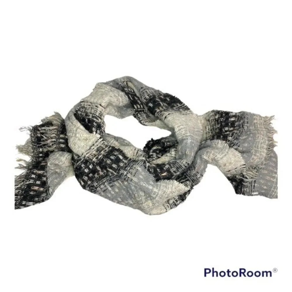 Black Gray Fringe Scarf Shawl Wrap Mini Blanket‎
